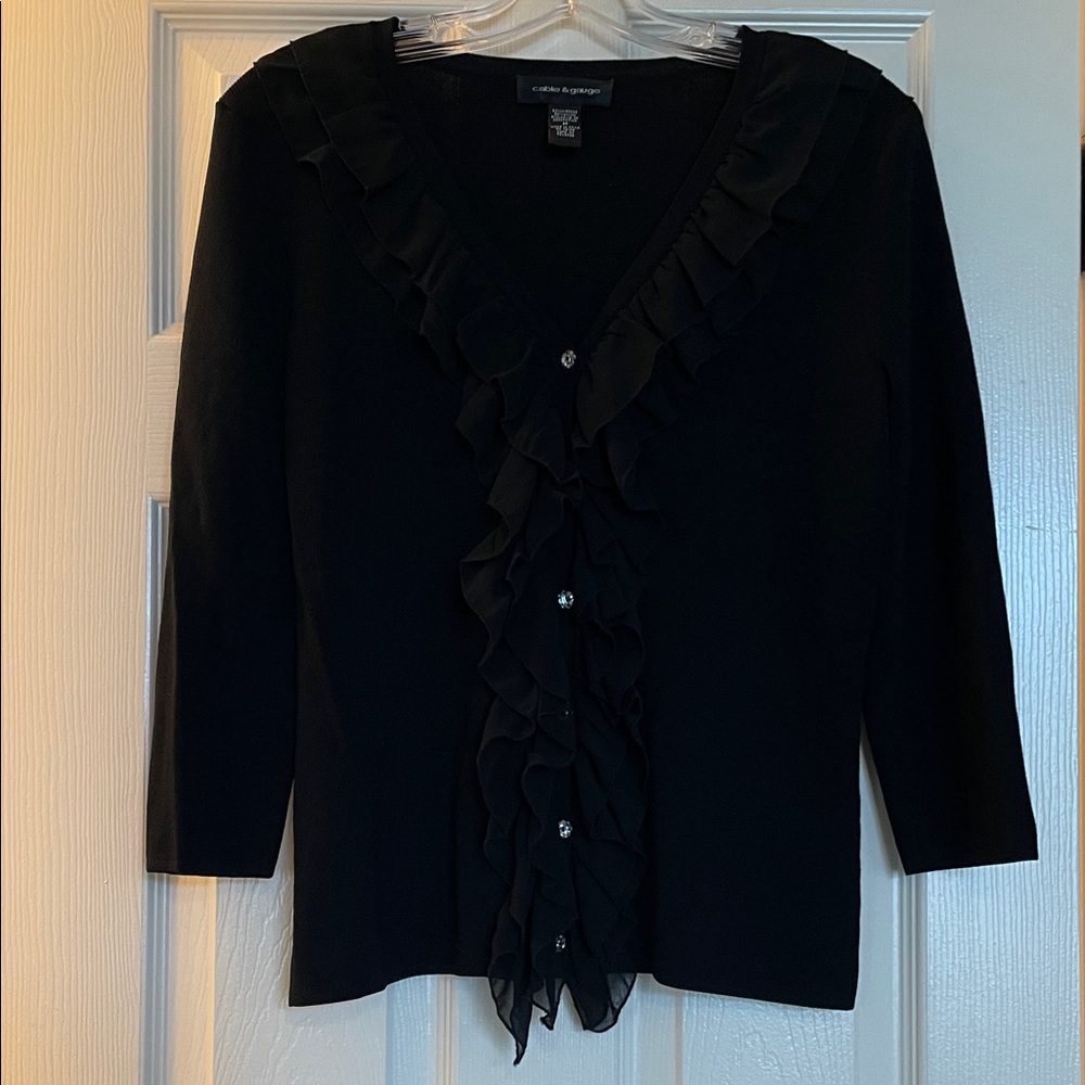 Cable & Gauge Black Knit Ruffled Top
